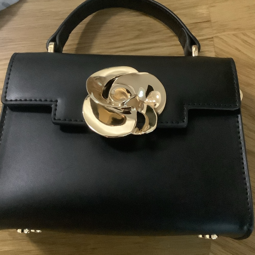Ted Baker Black Satchel with Gold Floral Clasp